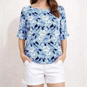 LOFT Floral Flutter Sleeve Blouse Top Woman's Size Medium